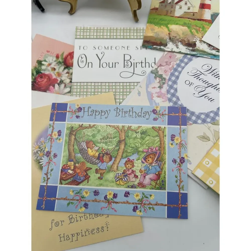 Lot of 20 Unused Happy Birthday Greeting Cards USA Made Floral Lighthouse Mixed